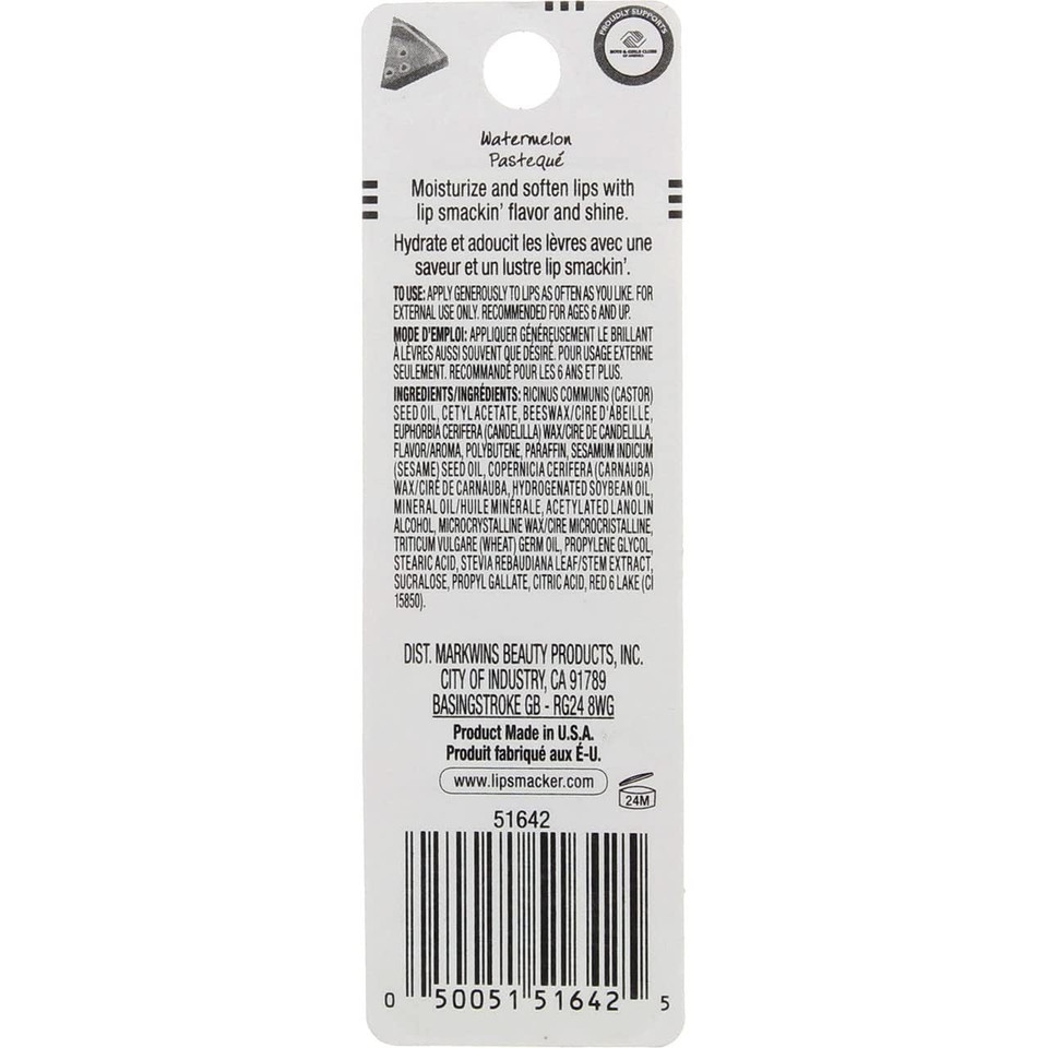 Lip Smacker Flavored Lip Balm, Watermelon Flavor, Clear, For Kids, Men, Women, Dry Kids