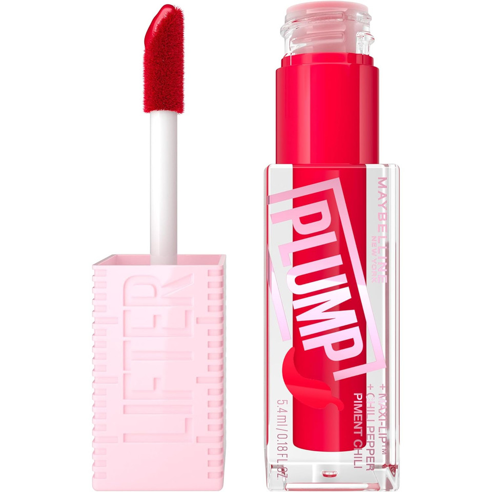 Maybelline Lifter Gloss Lifter Plump, Plumping Lip Gloss With Chili Pepper And 5% Maxi-Lip, Pink Sting, Sheer Bubblegum Pink, 1 Count