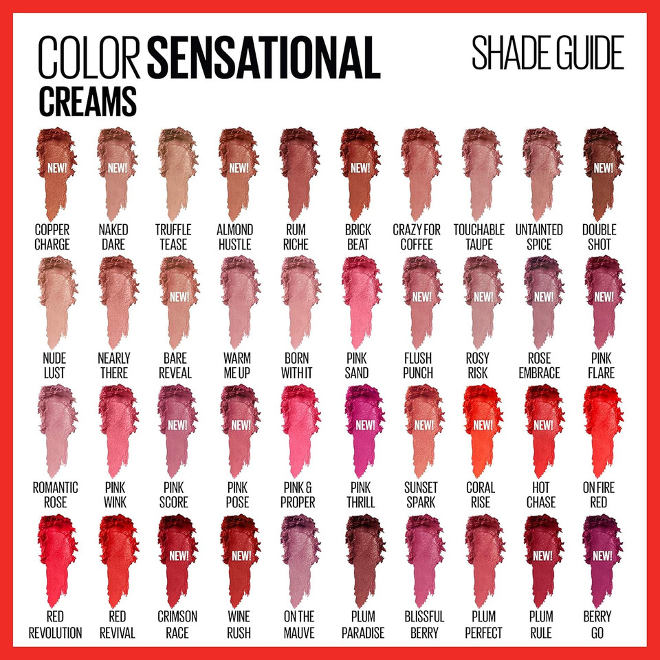 Maybelline Color Sensational Lipstick, Lip Makeup, Cream Finish, Hydrating Lipstick, Crazy For Coffee, Nude Pink ,1 Count