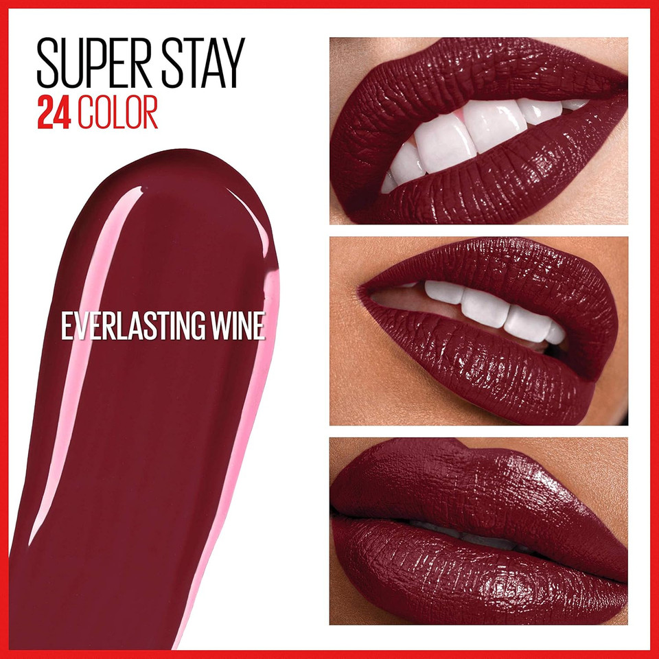 Maybelline Super Stay 24, 2-Step Liquid Lipstick Makeup, Long Lasting Highly Pigmented Color With Moisturizing Balm, Everlasting Wine, Plum Red, 1 Count