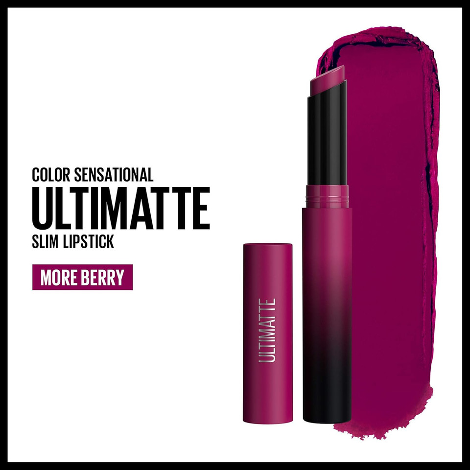 Maybelline Color Sensational Ultimatte Matte Lipstick, Non-Drying, Intense Color Pigment, More Mauve, Purple Mauve Pink, 1 Count