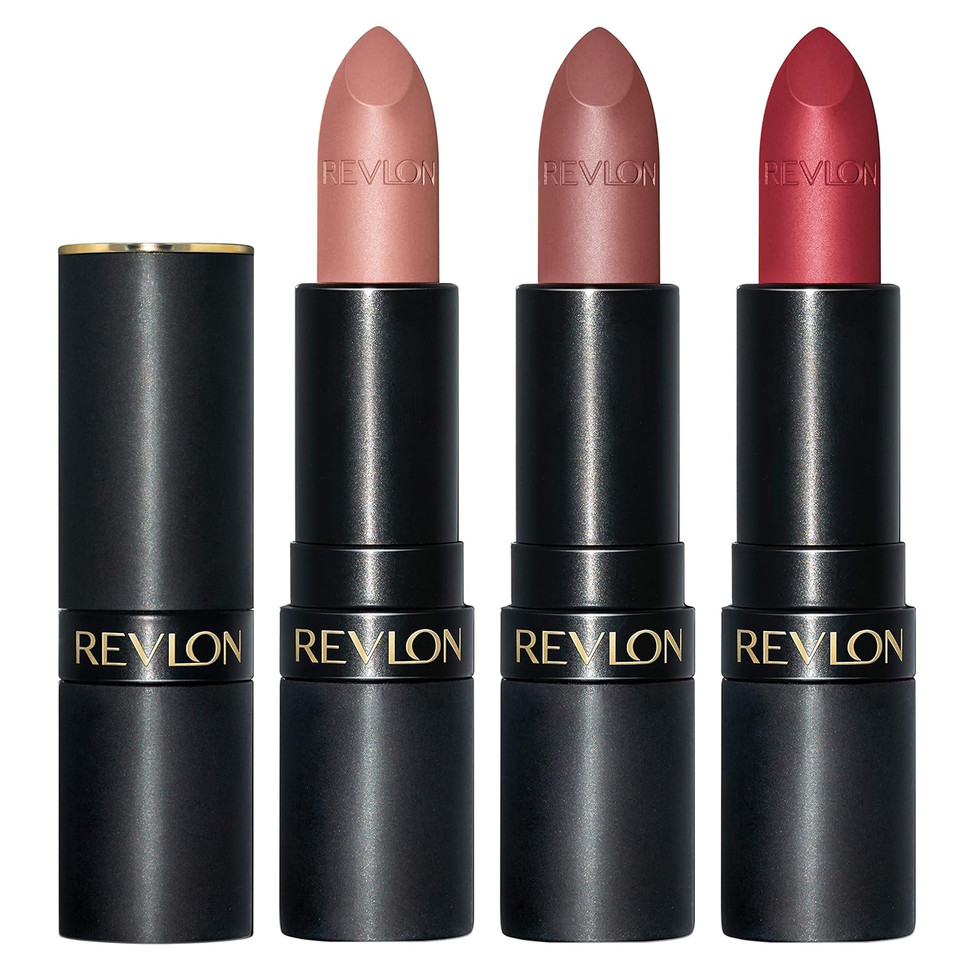 Revlon Lipstick Set, Super Lustrous 3 Piece Gift Set, High Impact, Matte Finish In Nude Plum & Red, Pack Of 3