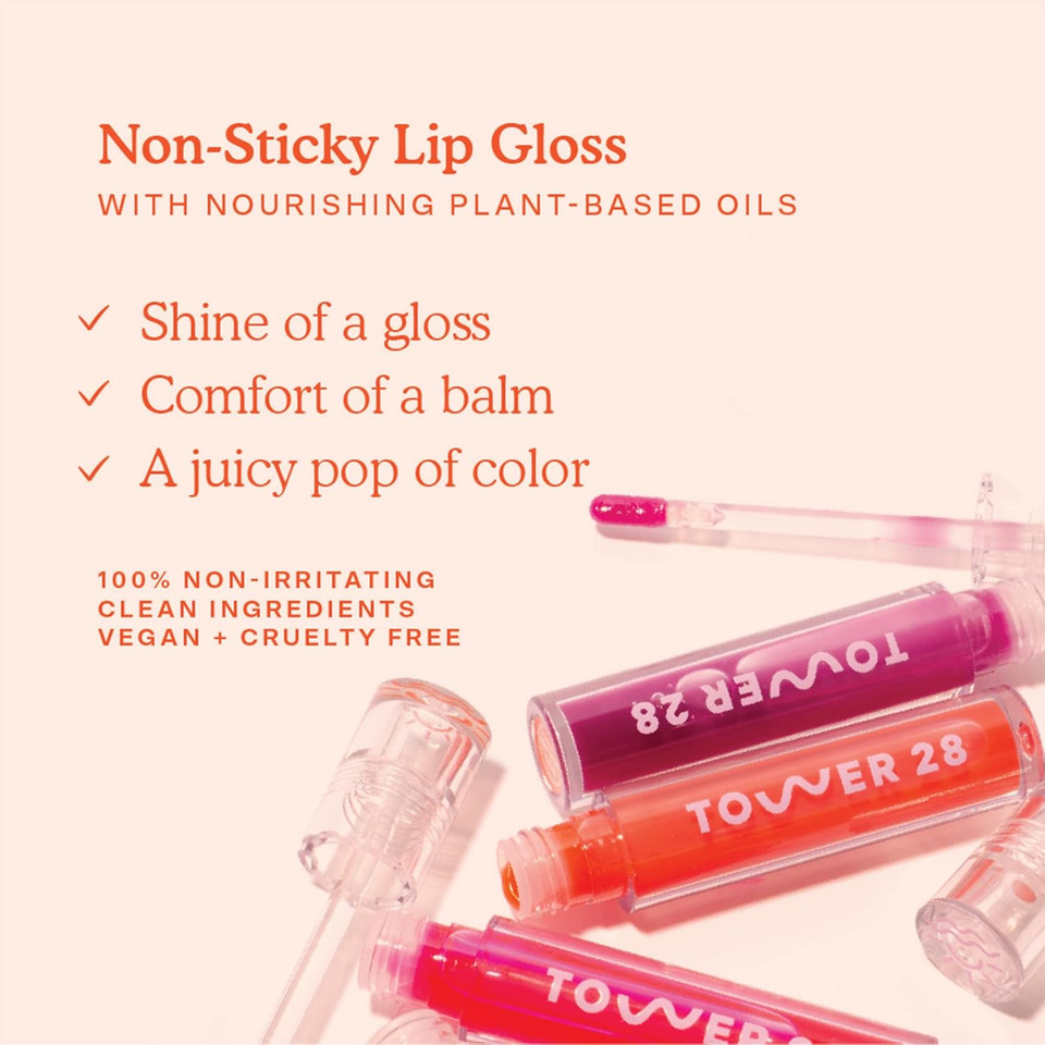 Tower 28 Shineon Milky Lip Jelly, Sesame, Non-Sticky Lip Gloss, Milky Mauve Pink Vegan Lip Gloss, Moisturizing Apricot And Raspberry Seed Oil, Cruelty Free