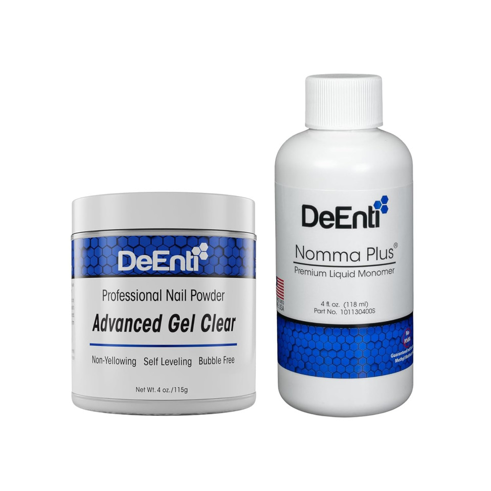 Deenti Nail Powder And Liquid Monomer Set - 4Oz Crystal Clear Acrylic Nail Powder Dip For Nails + 4Oz Nomma Plus Professional Liquid Monomer