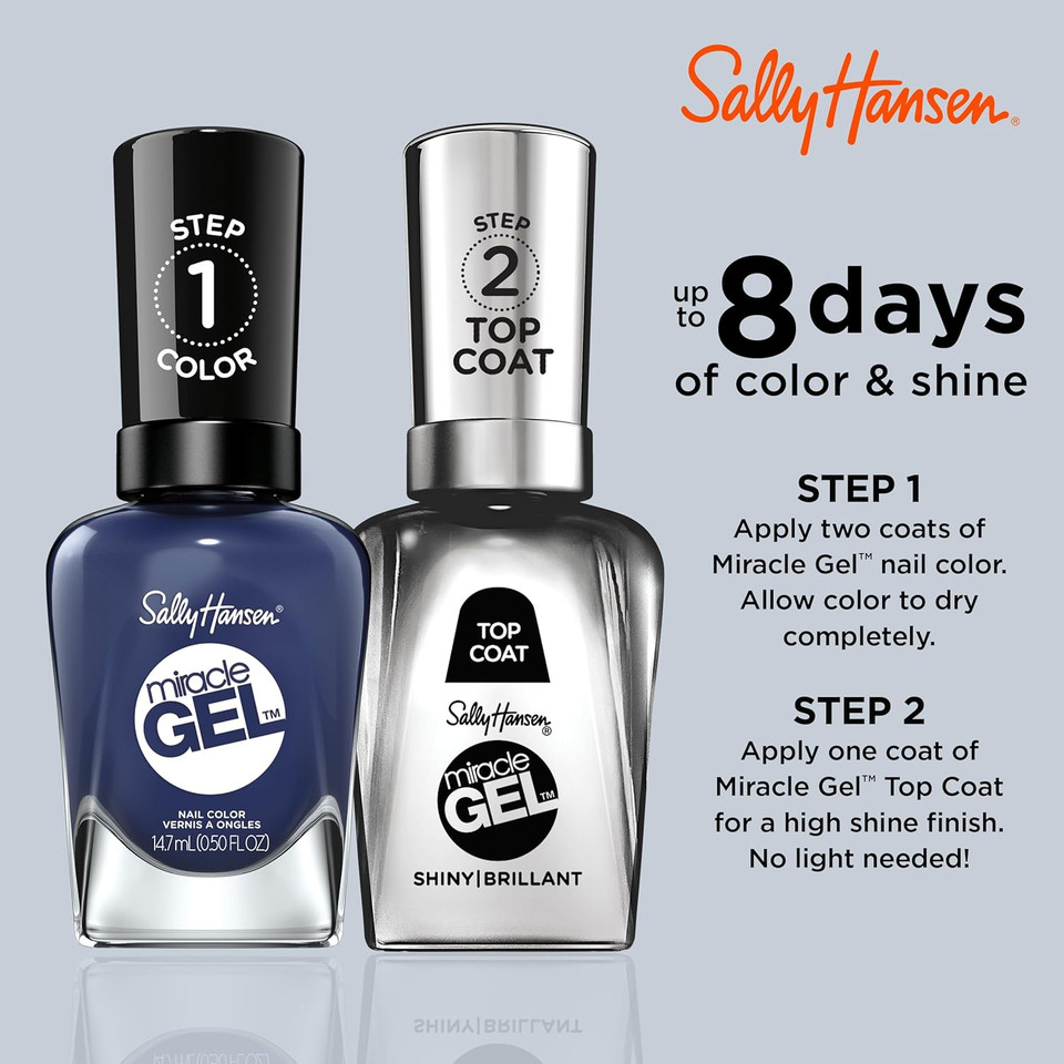Sally Hansen Miracle Gelã¢Â, Midnight Mod, Long Lasting, Gel-Like Formula, No Uv Lamp Needed, Blue Nail Polish