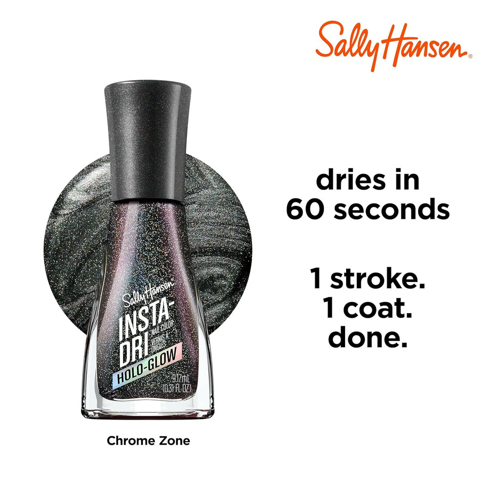 Sally Hansen Insta-Driã¢Â® Holo-Glow, Chrome Zone, Quick Dry, Long Lasting, Streak-Free Shine, Metallic Black Nail Polish