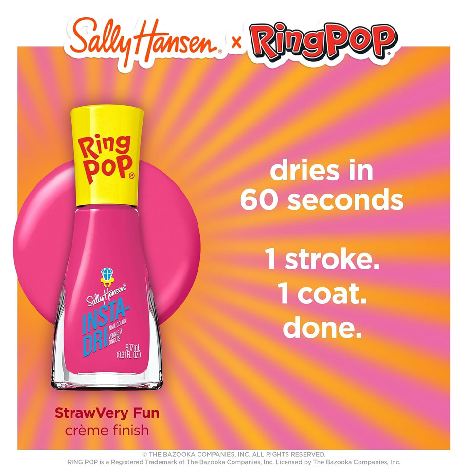 Sally Hansen Insta-Driã¢Â®, Ring Pop Strawvery Fun, Quick Dry, Long Lasting, Streak-Free Shine, Pink Nail Polish