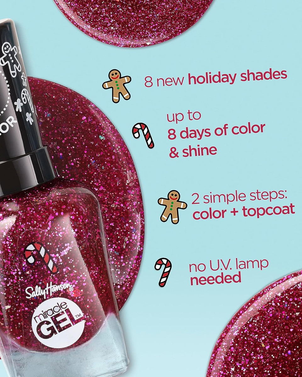Sally Hansen Miracle Gelã¢Â, Holiday Whisk You A Merry Xmas, Long Lasting, Gel-Like Formula, No Uv Lamp Needed, White Glitter Nail Polish