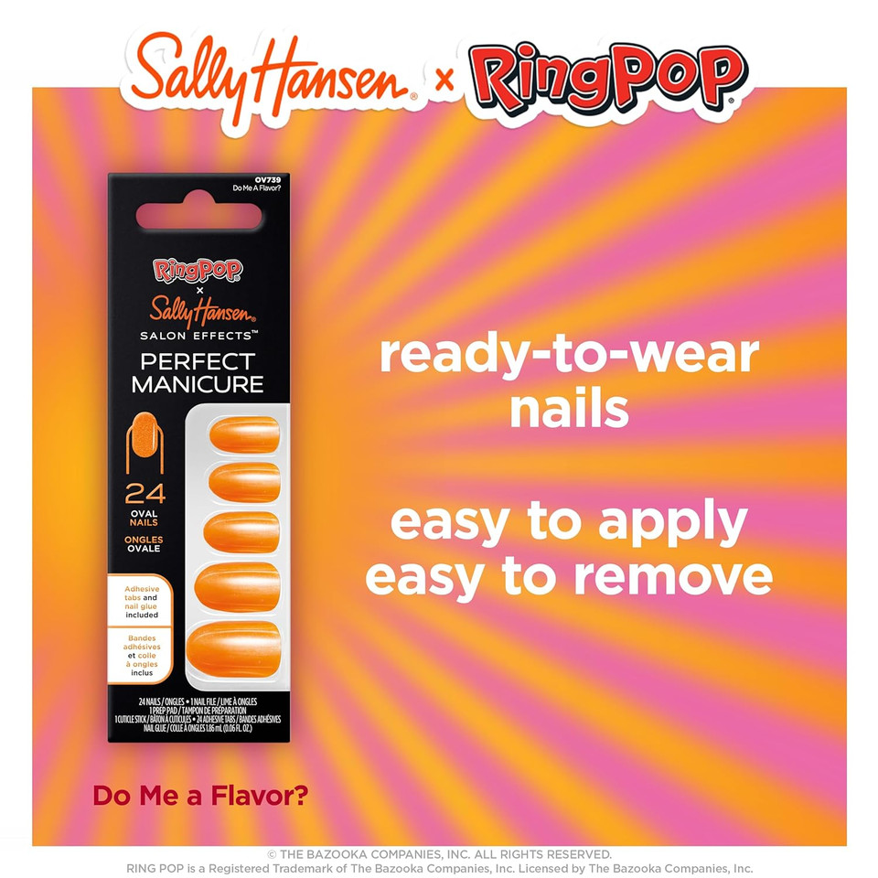 Sally Hansen Salon Effectsã¢Â® Perfect Manicure, Ring Pop Do Me A Flavor, Press On Nails, Oval Shaped, Non-Damaging Adhesive Tabs, File, And Alcohol Pad Included