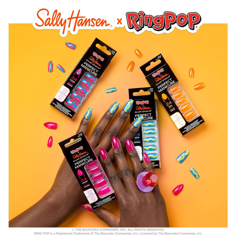 Sally Hansen Salon Effectsã¢Â® Perfect Manicure, Ring Pop Do Me A Flavor, Press On Nails, Oval Shaped, Non-Damaging Adhesive Tabs, File, And Alcohol Pad Included