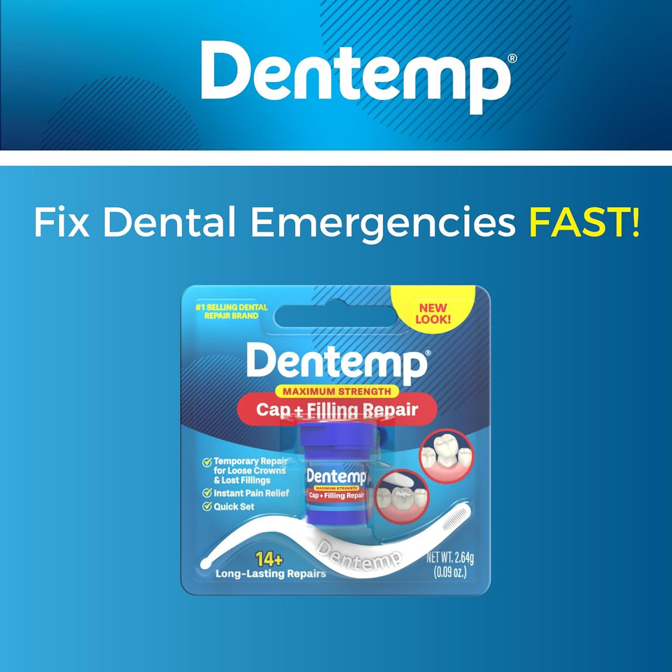 Dentemp Maximum Strength Loose Cap And Lost Filling Repair - Dental Repair Kit For Instant Pain Relief (Pack Of 2)