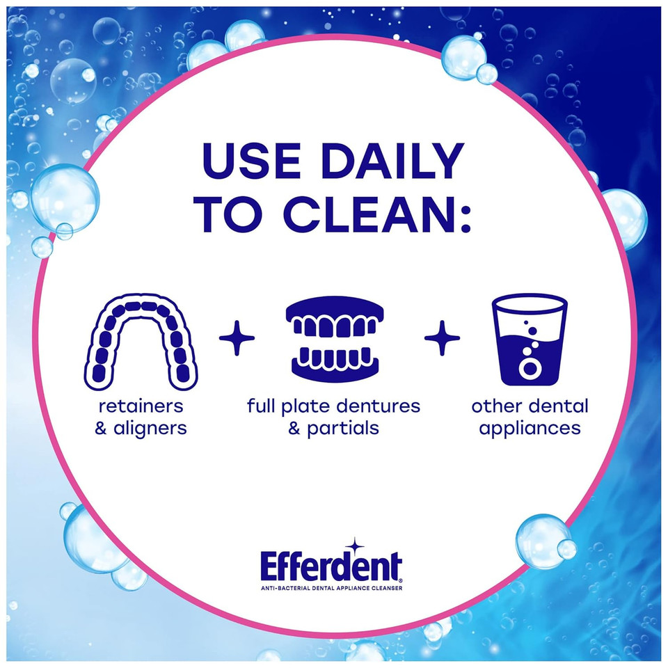 Efferdent Retainer Cleaning Tablets, Denture Cleanser Tablets For Dental Appliances, Complete Clean, 102 Tablets