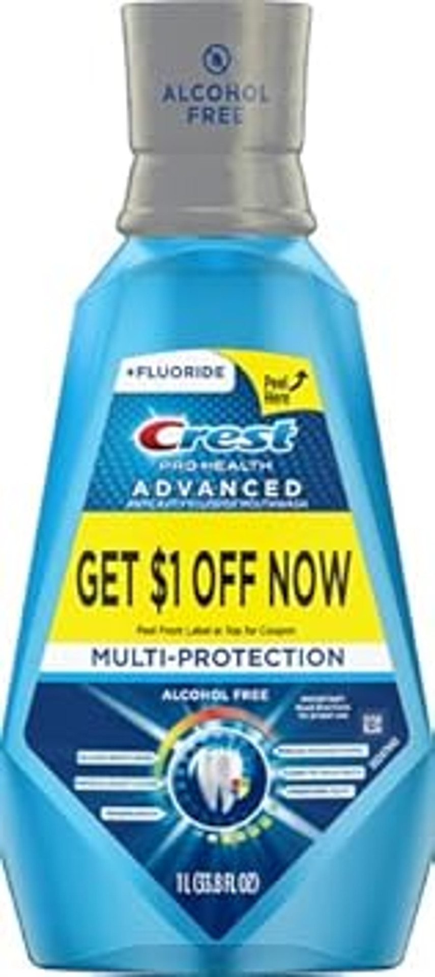 Crest Pro-Health Advanced Mouthwash, Alcohol Free, Multi-Protection, Fresh Mint, 1 L (33.8 Fl Oz)