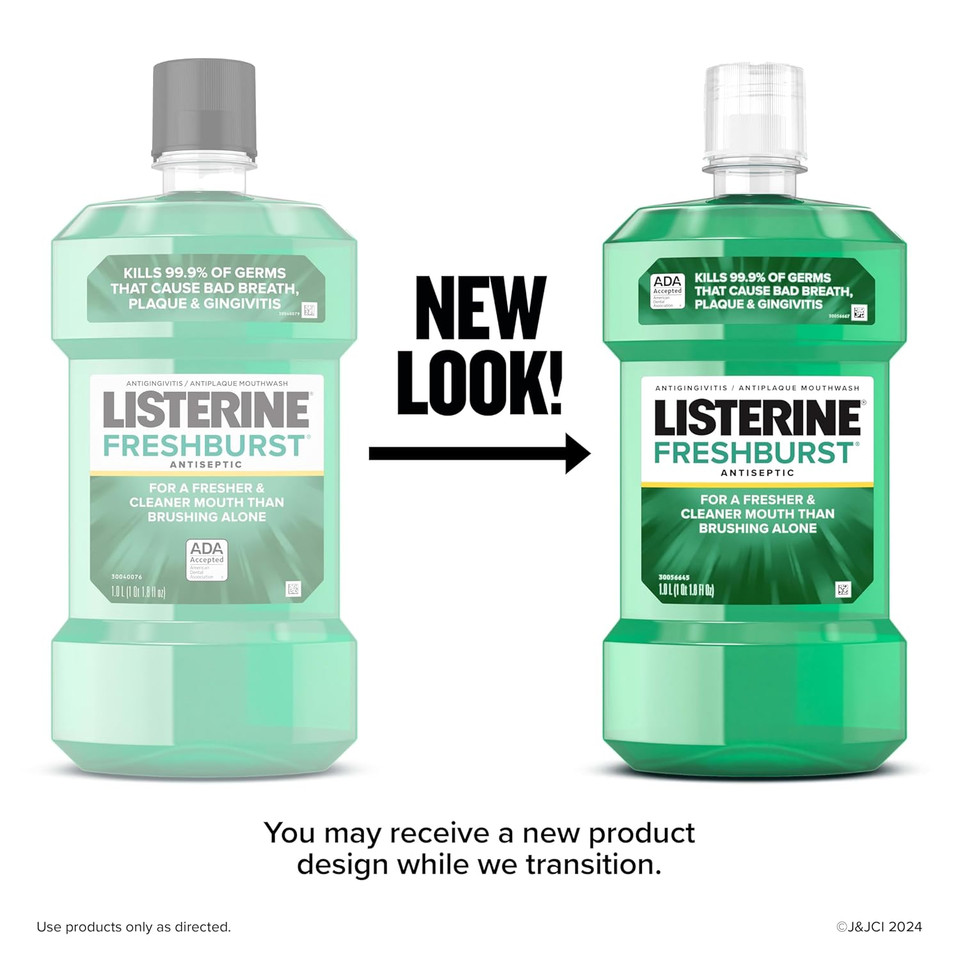 Listerine Freshburst Antiseptic Mouthwash For Bad Breath, Kills 99% Of Germs That Cause Bad Breath & Fight Plaque & Gingivitis, Ada Accepted Mouthwash, Spearmint, 500 Ml