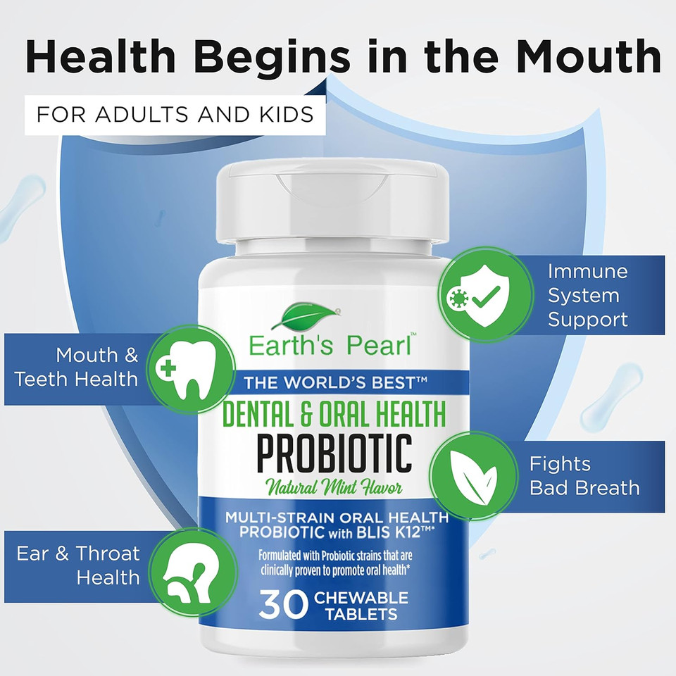 Earth'S Pearl Dental Probiotic With Blis K12 - Oral Probiotics For Oral Health With Mint Flavor - 30-Day Supply Of Dental Probiotics For Bad Breath And Dental Health - Children And Adult Oral Care Earth'S Pearl Dental Probiotic With Blis K12 - Oral Probiotics For Oral Health With Mint Flavor - 30-Day Supply Of Dental Probiotics For Bad Breath And Dental Health - Children And Adult Oral Care
