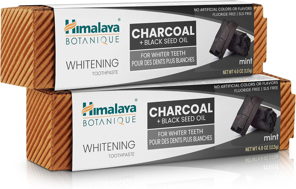 Himalaya Botanique Whitening Antiplaque Toothpaste With Charcoal + Black Seed Oil, Fluoride Free, For Whiter Teeth, 4 Oz, 2 Packã¢Â
