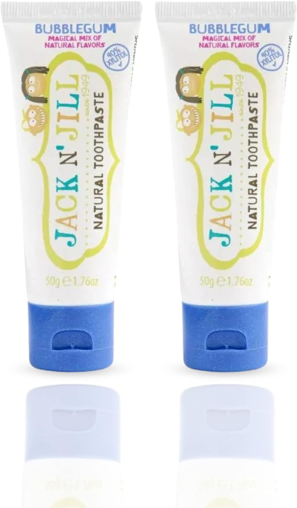 Jack N' Jill Natural Toddler Toothpaste For Baby, Kids And Infants 6 Months & Up, Fluoride Free Training Toothpaste For Toddlers 1-3, 40% Xylitol, Bpa Free - Bubblegum, 1.76 Oz (Pack Of 2)