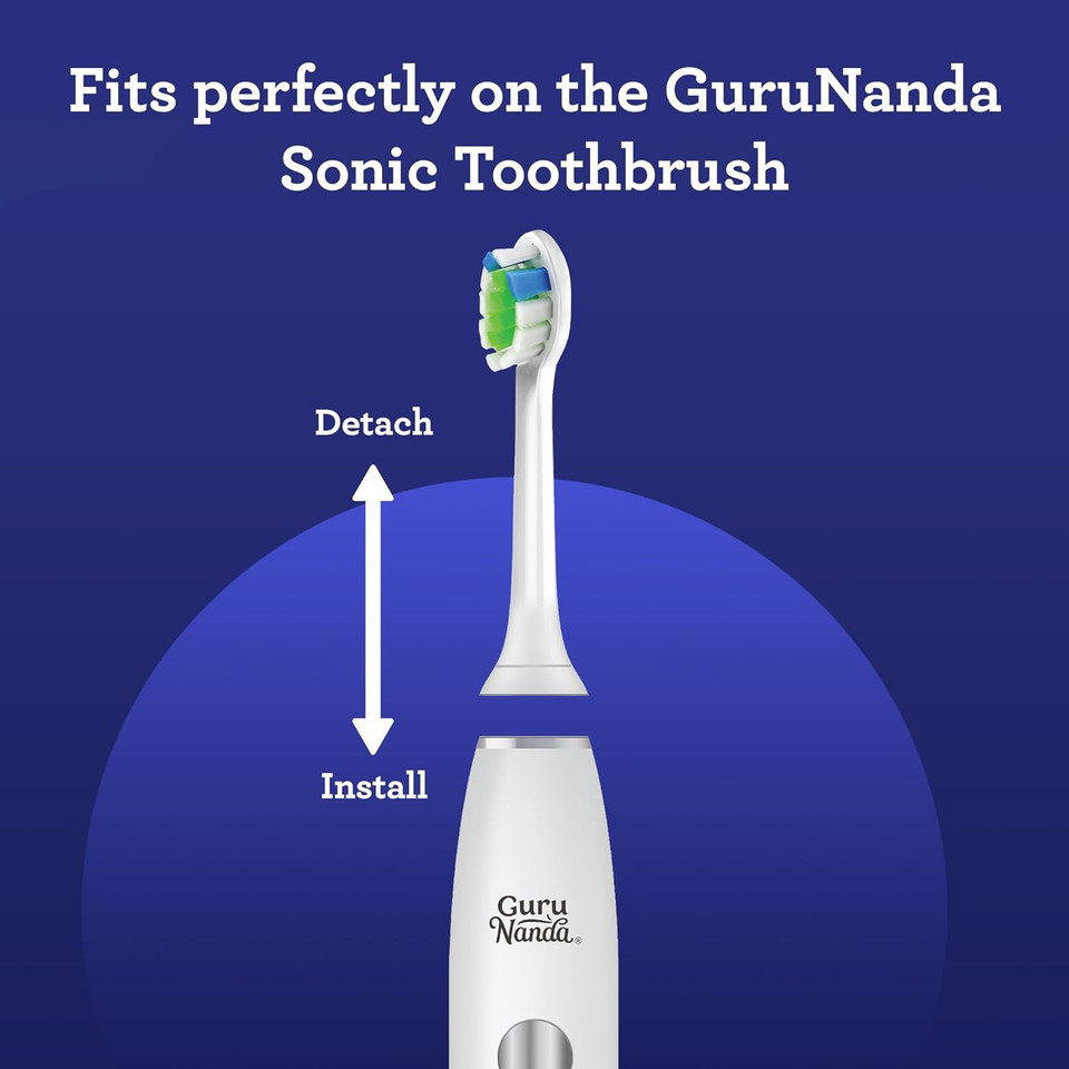 Gurunanda Replacement Sonic Brush Head (Pack Of 6) - Compatible With Gurunanda Sonic Toothbrushes - Round-Ended, Soft Bristles To Help With Plaque Control & Teeth Whitening - Iprx Waterproof (White)