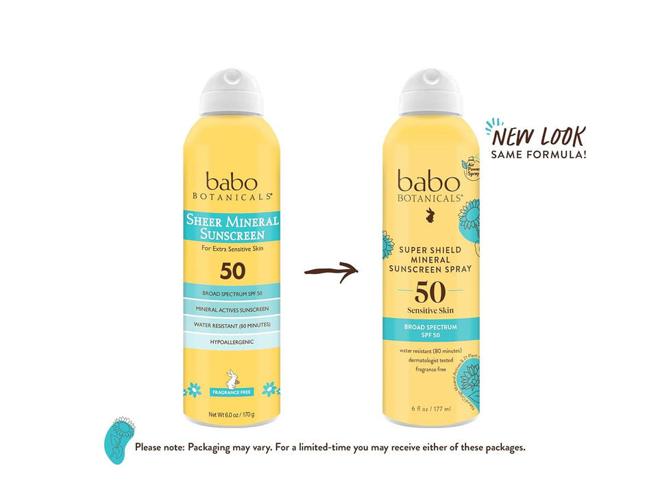 Babo Botanicals Super Shield Mineral Sunscreen Spray Spf 50 - Natural Zinc Oxide & Titanium Dioxide - Extra Sensitive Skin - Water Resistant - Vegan - Fragrance-Free - Air-Powered Spray - For All Ages