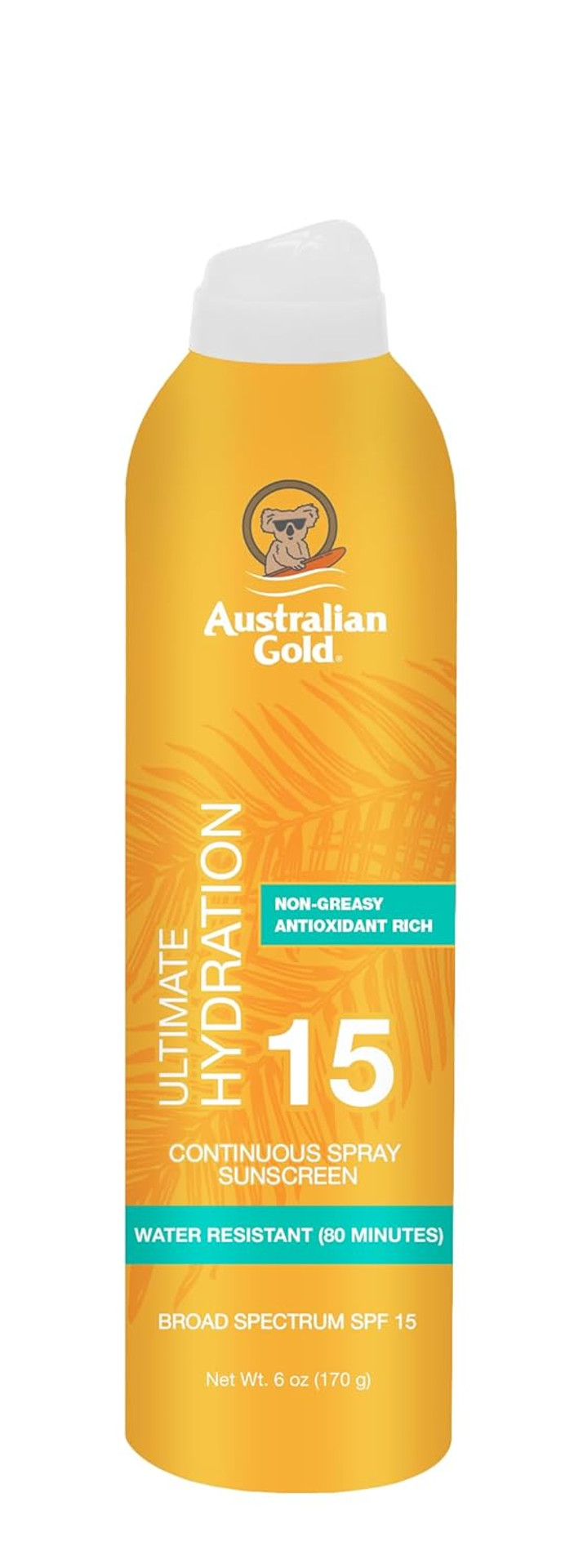 Australian Gold Continuous Spray Sunscreen Spf 15, 6 Ounce, Dries Fast, Broad Spectrum, Water Resistant, Non-Greasy, Oxybenzone Free, Cruelty Free,A70908