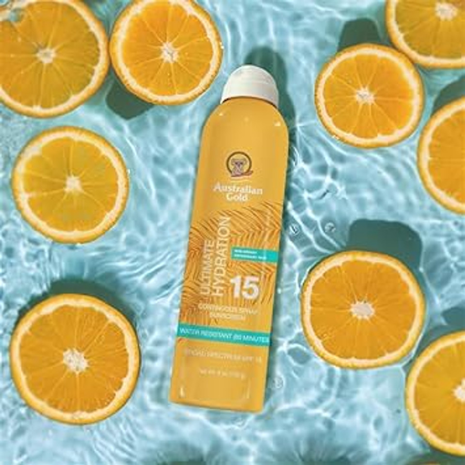 Australian Gold Continuous Spray Sunscreen Spf 15, 6 Ounce, Dries Fast, Broad Spectrum, Water Resistant, Non-Greasy, Oxybenzone Free, Cruelty Free,A70908
