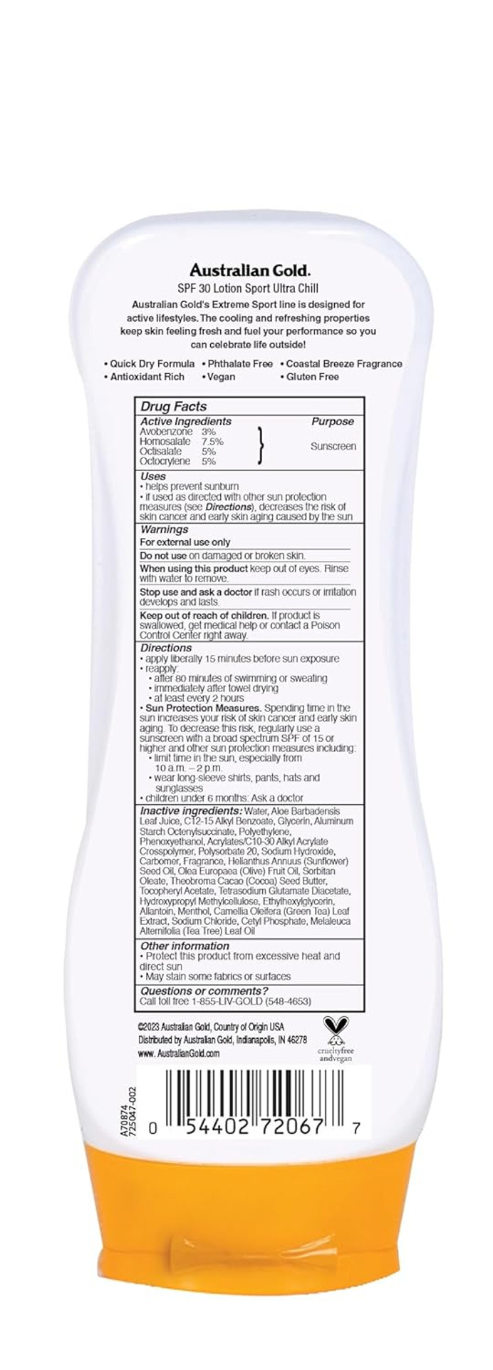 Australian Gold Extreme Sport Sunscreen Lotion Spf 30, 8 Ounce | Broad Spectrum | Sweat & Water Resistant | Non-Greasy | Oxybenzone Free | Cruelty Free