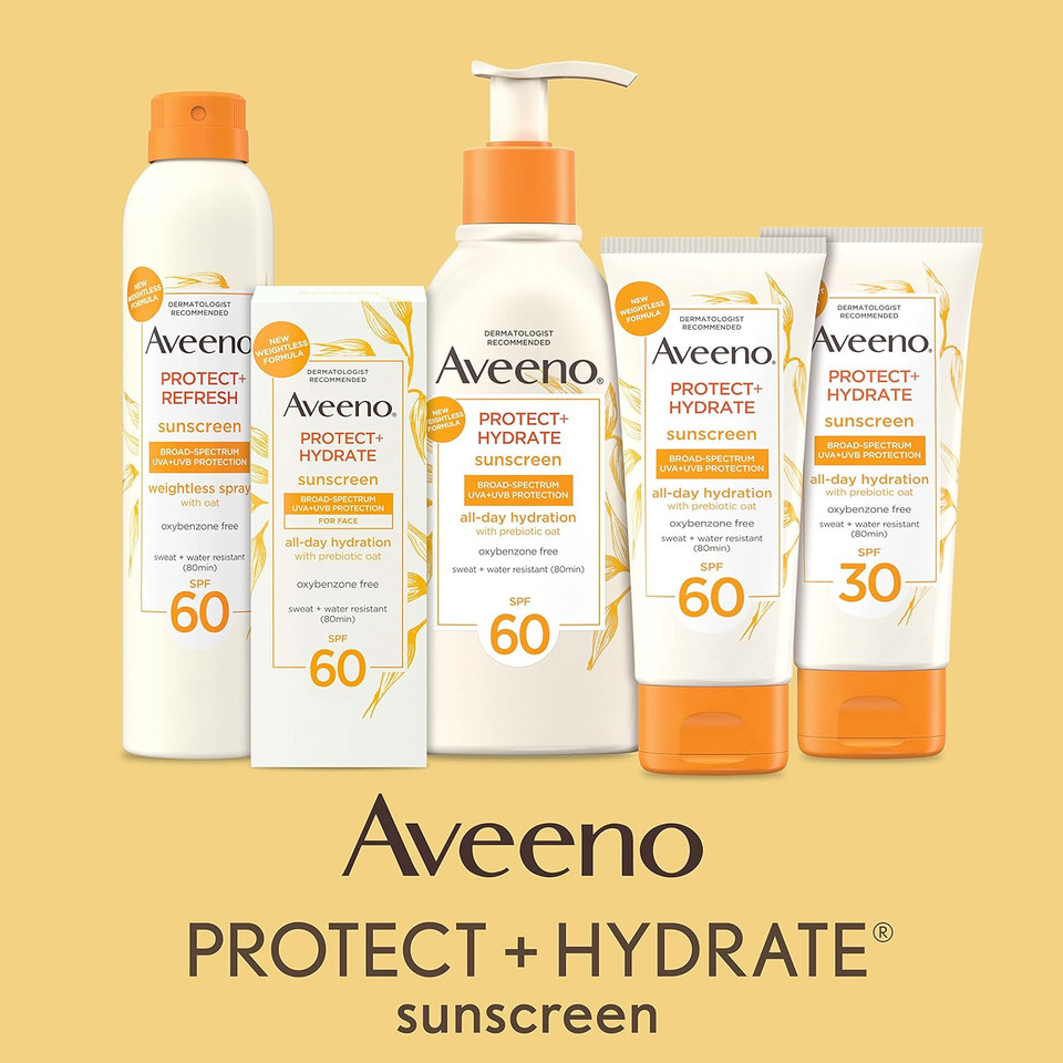 Aveeno Protect + Hydrate Sunscreen Moisturizing Body Lotion With Broad Spectrum Spf 60 And Prebiotic Oat, Weightless, Paraben, Oxybenzone, And Oil Free Sunscreen, 12 Fl Oz