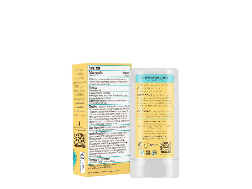 Babo Botanicals Super Shield Spf 50 Stick Sunscreen - 70% Organic Ingredients - Natural Zinc Oxide - For All Ages - Nsf & Made Safe Certified - Ewg Verified - Water Resistant - Fragrance-Free