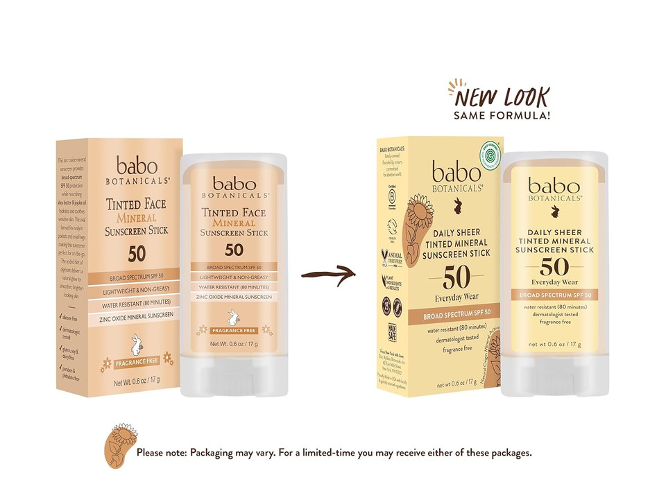 Babo Botanicals Daily Sheer Mineral Tinted Sunscreen Stick Spf50 - Natural Zinc Oxide - For Face - For All Ages - Ewg Verified - Water Resistant - Fragrance-Free - Various Sizes