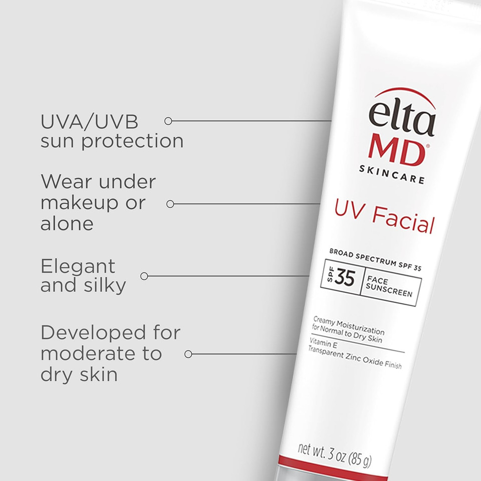 Eltamd Uv Facial Sunscreen, Spf 35 Moisturizing Sunscreen For Face, Formulated With Hyaluronic Acid And Zinc Oxide, 3.0 Oz Tube
