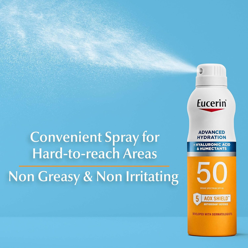Eucerin Advanced Hydration Spf 50 Sunscreen Spray, Lightweight Sunscreen Lotion Spray, Hypoallergenic, Fragrance Free And Alcohol Free, 6 Fl Oz Spray Bottle