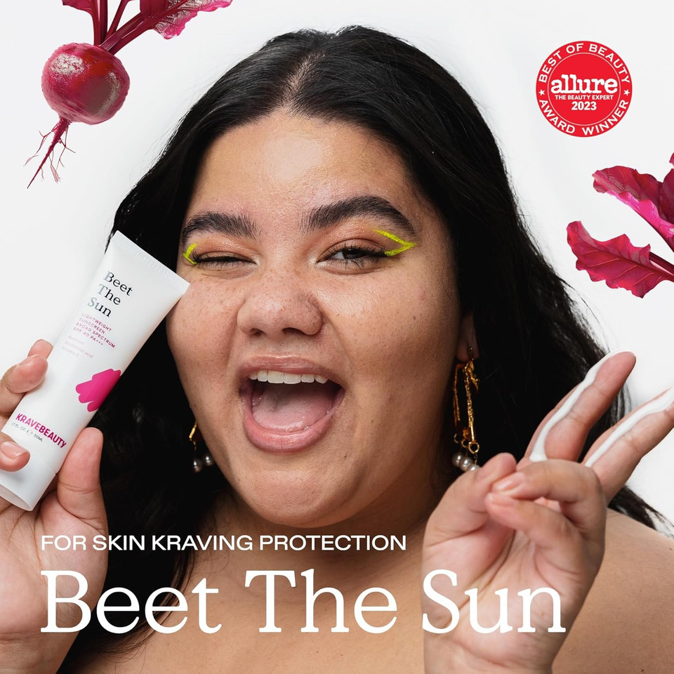 Kravebeauty Beet The Sun Spf 40 Pa+++ Broad Spectrum Sunscreen, Daily Non-Greasy Chemical Spf, No White Cast Or Pilling, For All Skin Types, Vegan & Cruelty Free, 1.7 Fl Oz