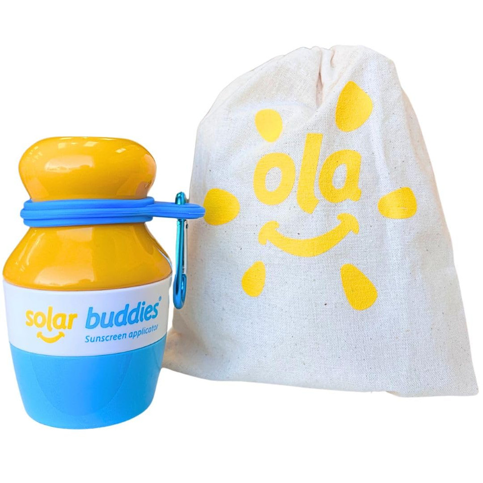 Blue Bag Bundle Solar Buddies Refillable Roll On Sunscreen Suncream Applicator Bag Bundle With Applicator Carabina Clip For Families, Kids, Adults, Travel Set, With A Free Sticker Pack (Blue)
