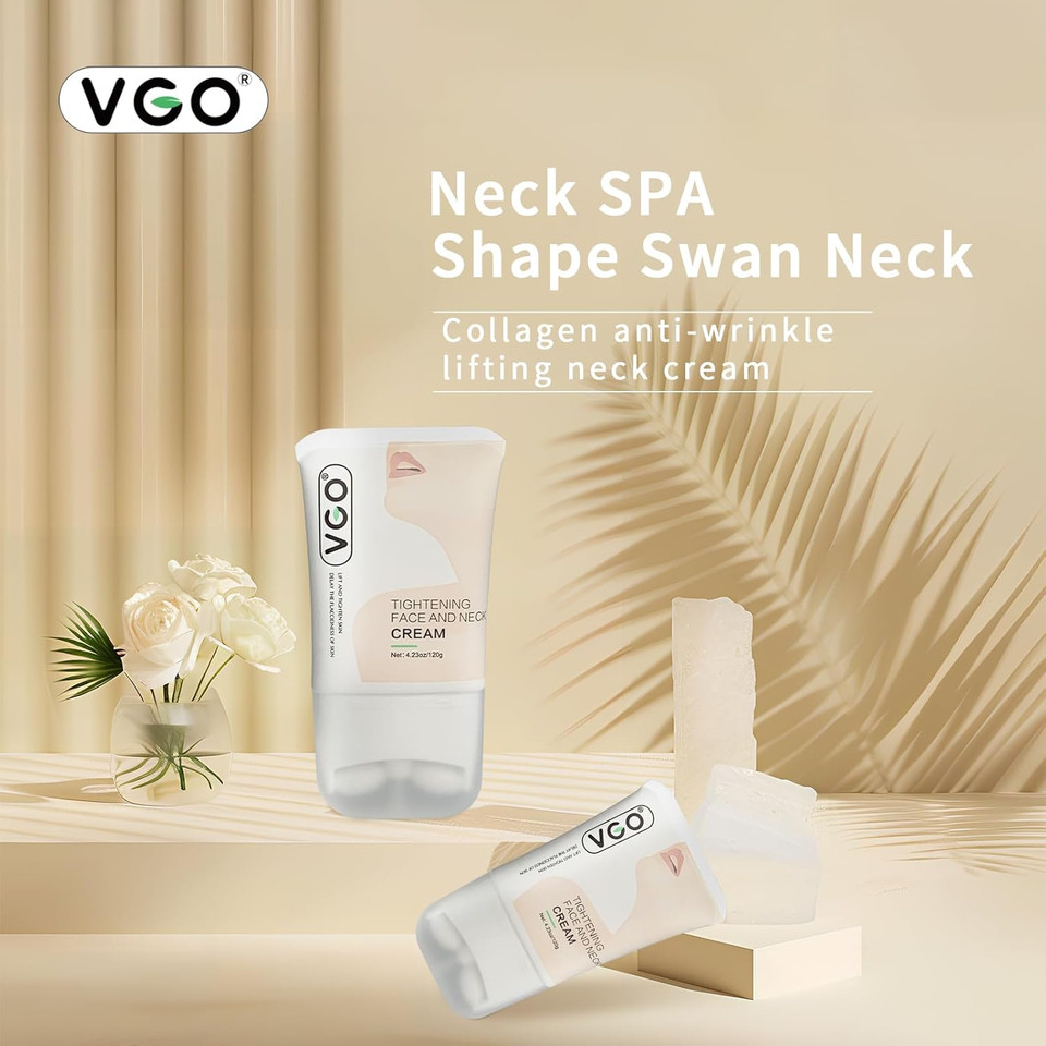 Vgo Tightening Face And Neck Collagen Cream - Antioxidants Correction And Soothe The Skin, Tighten Skin, With Hyaluronic Acid, Retinol, Peptides, Vitamin C, Niacinamide  Vegan, 4.23 Oz