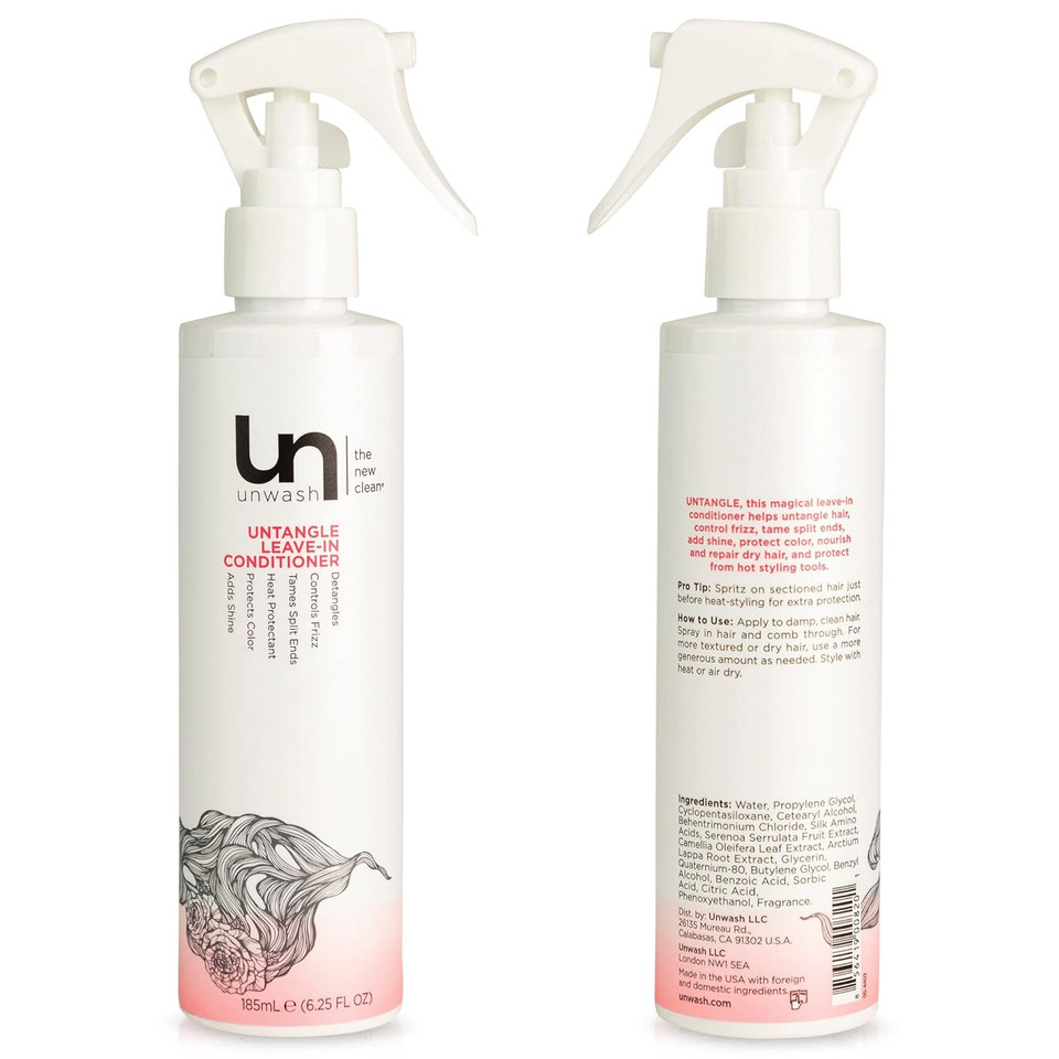 Unwash Untangle Leave-In Conditioner: Detangles, Frizz-Control, Heat & Color-Protectant, Add Shine, Clean & Sweet Scent - 6.25 Fl Oz