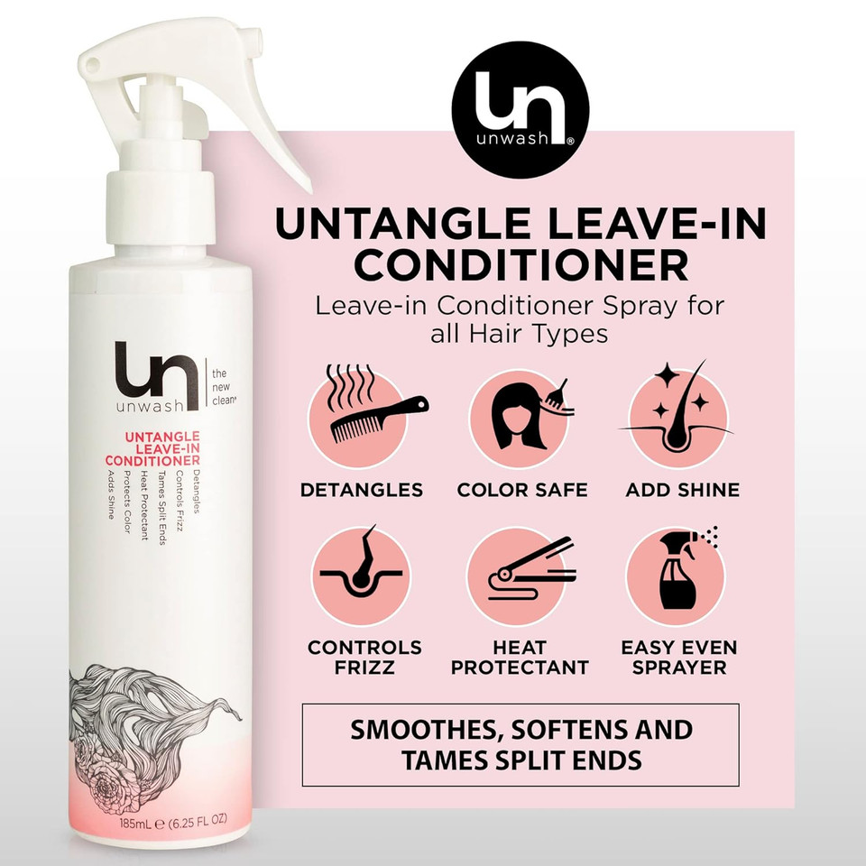 Unwash Untangle Leave-In Conditioner: Detangles, Frizz-Control, Heat & Color-Protectant, Add Shine, Clean & Sweet Scent - 6.25 Fl Oz