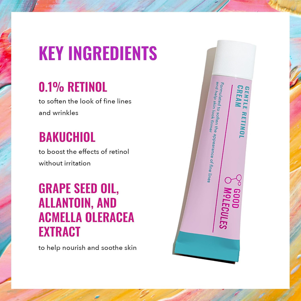 Good Molecules Gentle Retinol Cream - Night Cream With Retinol And Bakuchiol - Targets Fine Lines, Congestion, Enlarged Pores - Anti-Aging Skincare For Face