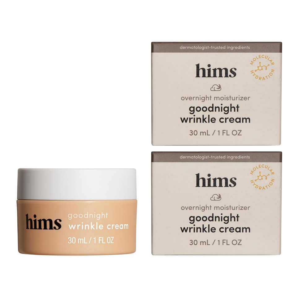 Hims Goodnight Wrinkle Cream For Men - Fine Lines, Puffiness, Dark Eye Circles - Caffeine, Hyaluronic Acid, Night Cream, Almond Scent - Vegan, Cruelty-Free, No Parabens - 2 Pack
