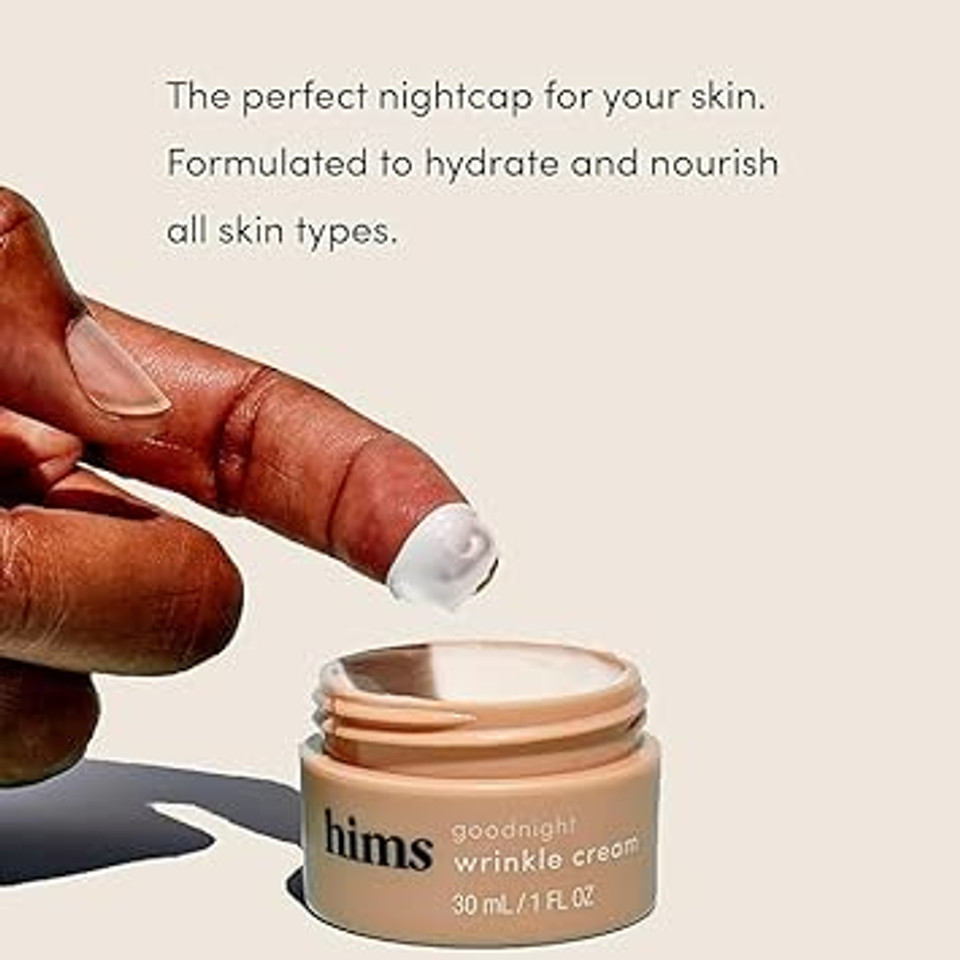 Hims Goodnight Wrinkle Cream For Men - Fine Lines, Puffiness, Dark Eye Circles - Caffeine, Hyaluronic Acid, Night Cream, Almond Scent - Vegan, Cruelty-Free, No Parabens - 2 Pack