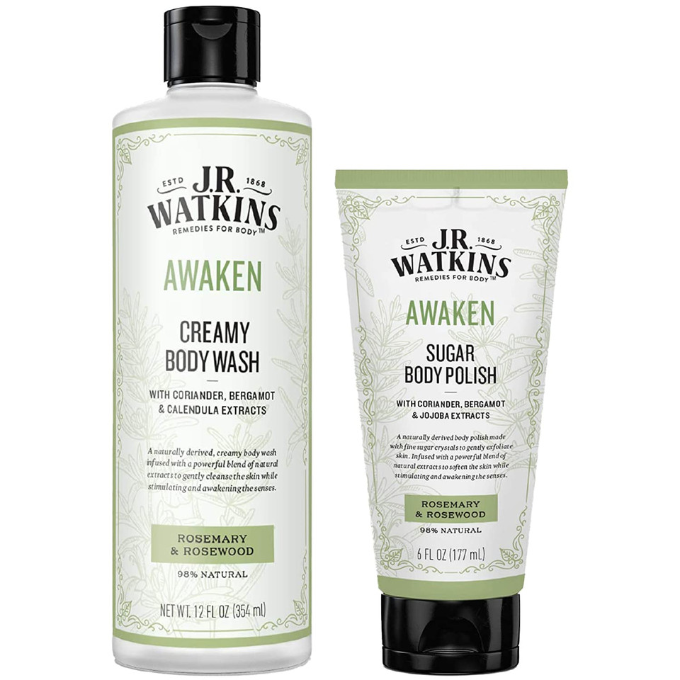 J.R. Watkins Beautiful Awakening Gift Set Kit, Awaken Creamy Body Wash & Sugar Body Polish