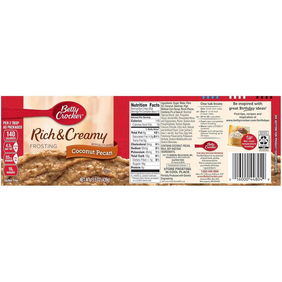 Betty Crocker Gluten Free Rich & Creamy Coconut Pecan Frosting, 15.5 Oz