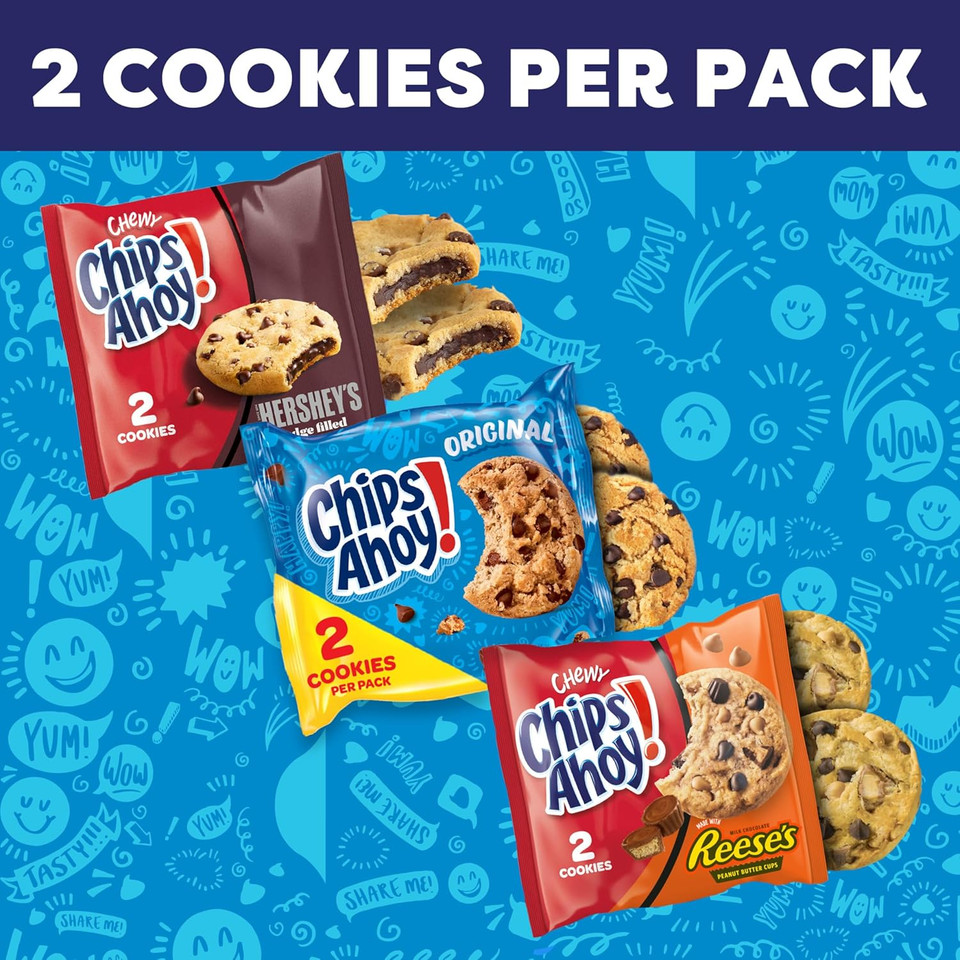 Chips Ahoy! Cookie Variety Pack, Original Chocolate Chip, Chewy Chocolate Chip With Reese'S Peanut Butter Cups & Chewy Hershey'S Fudge Filled Soft Cookies, 50 Snack Packs (2 Cookies Per Pack)