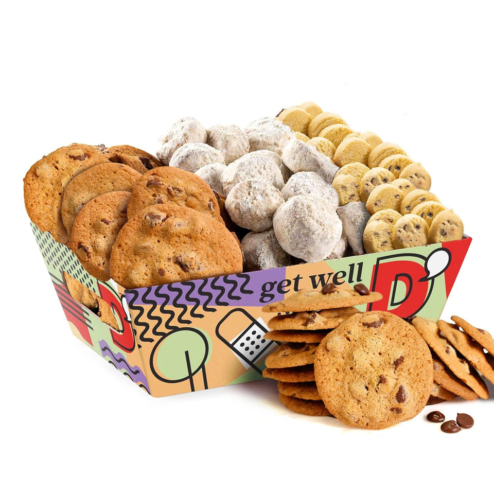 Davidã¢ÂS Cookies Get Well Soon Cookie Gift Basket - Gourmet Thin Crispy, Butter Pecan Meltaways, And Choco Chip & Pure Butter Shortbread Cookies - Deliciously Flavored Cookie Shelf Stable Food Crate