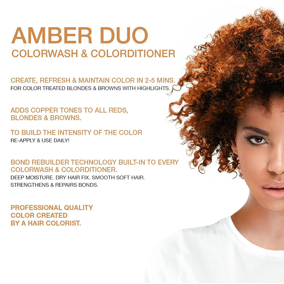 Celeb Luxury Intense Color Depositing Colorwash Shampoo + Bondfix Rebuilder, Vegan Hair Dye, Sustainably Sourced Plant Based, Semi Permanent Hair Color, Viral And Gem Lites Duosamber