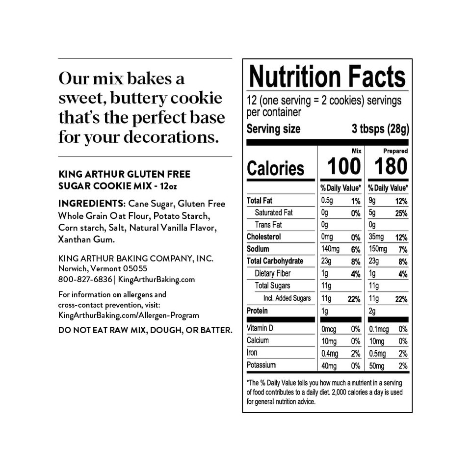 King Arthur, Gluten-Free Sugar Cookie Mix, Gluten-Free, Non-Gmo Project Verified, Certified Kosher, 12 Ounces