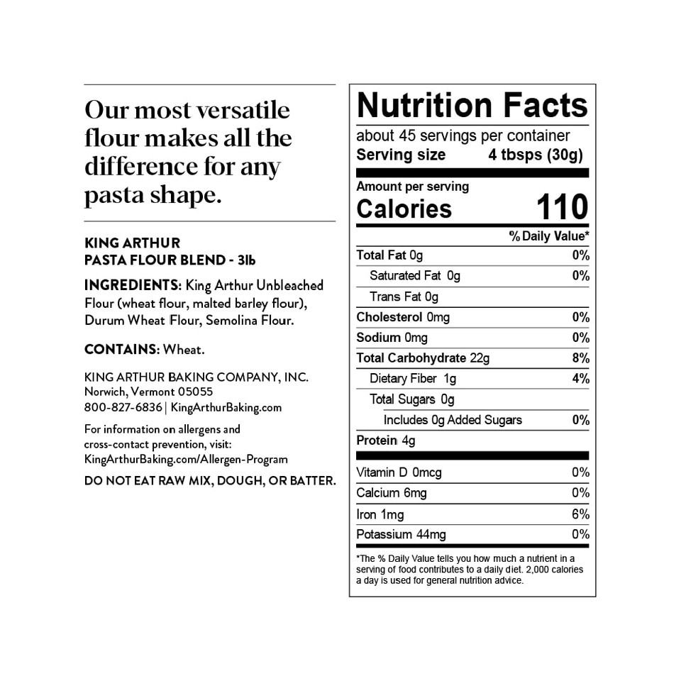 King Arthur Pasta Flour Blend, Finely Ground, 3 Lb,White