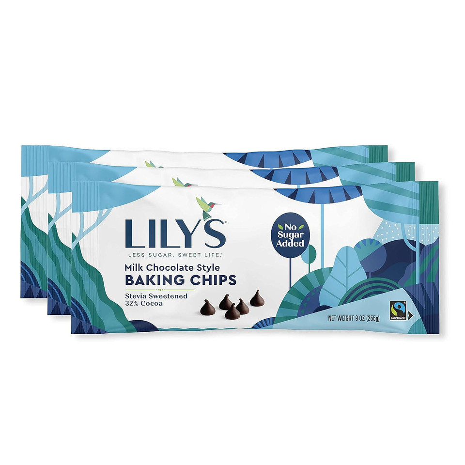 Lily'S Milk Chocolate Style No Sugar Added Baking Chips, Gluten Free, Bulk, 9 Oz Bags (3 Pack) Lily'S Milk Chocolate Style No Sugar Added Baking Chips, Gluten Free, Bulk, 9 Oz Bags (3 Pack)