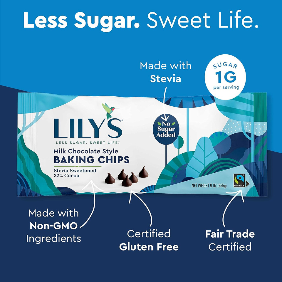 Lily'S Milk Chocolate Style No Sugar Added Baking Chips, Gluten Free, Bulk, 9 Oz Bags (3 Pack) Lily'S Milk Chocolate Style No Sugar Added Baking Chips, Gluten Free, Bulk, 9 Oz Bags (3 Pack)