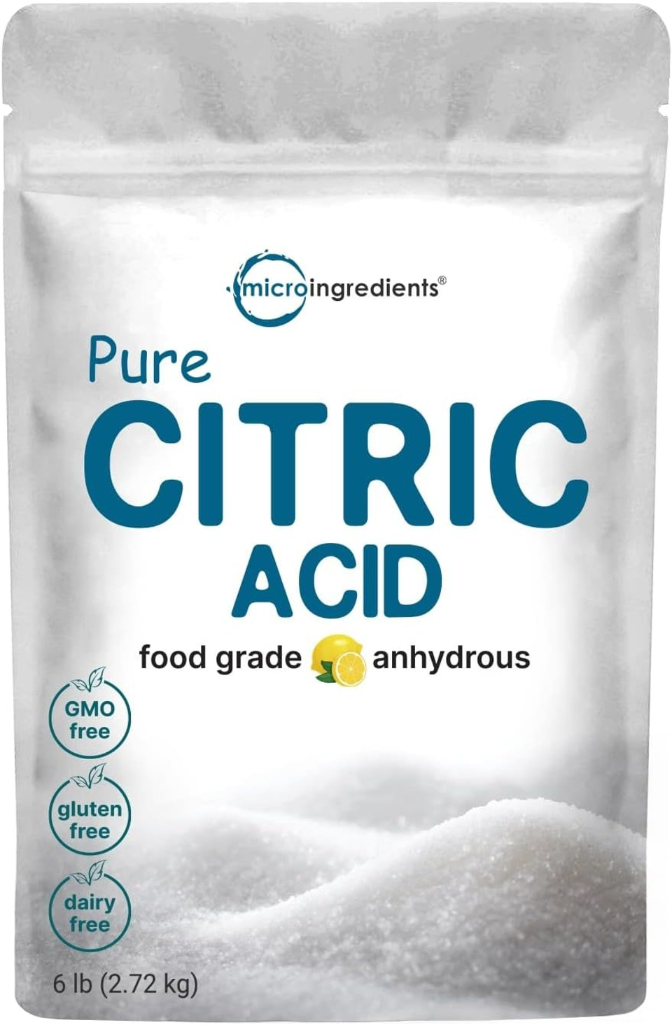 Citric Acid 6 Pounds, Food Grade, Fine Granular Powder | 100% Pure, Concentrated Anhydrous Form | Natural Preservative + Great For Cooking, Cleaning, & Diy Bath Bombs | Non-Gmo