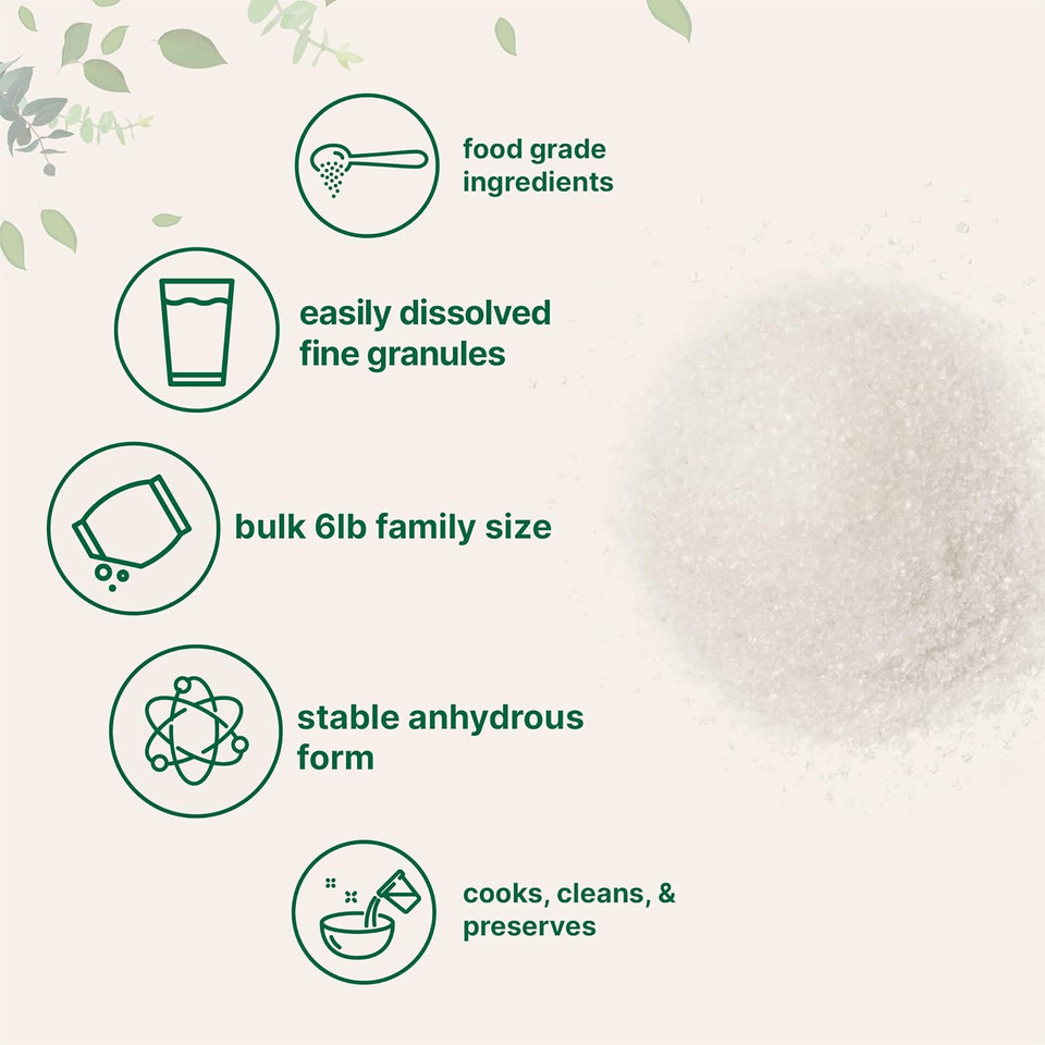 Citric Acid 6 Pounds, Food Grade, Fine Granular Powder | 100% Pure, Concentrated Anhydrous Form | Natural Preservative + Great For Cooking, Cleaning, & Diy Bath Bombs | Non-Gmo